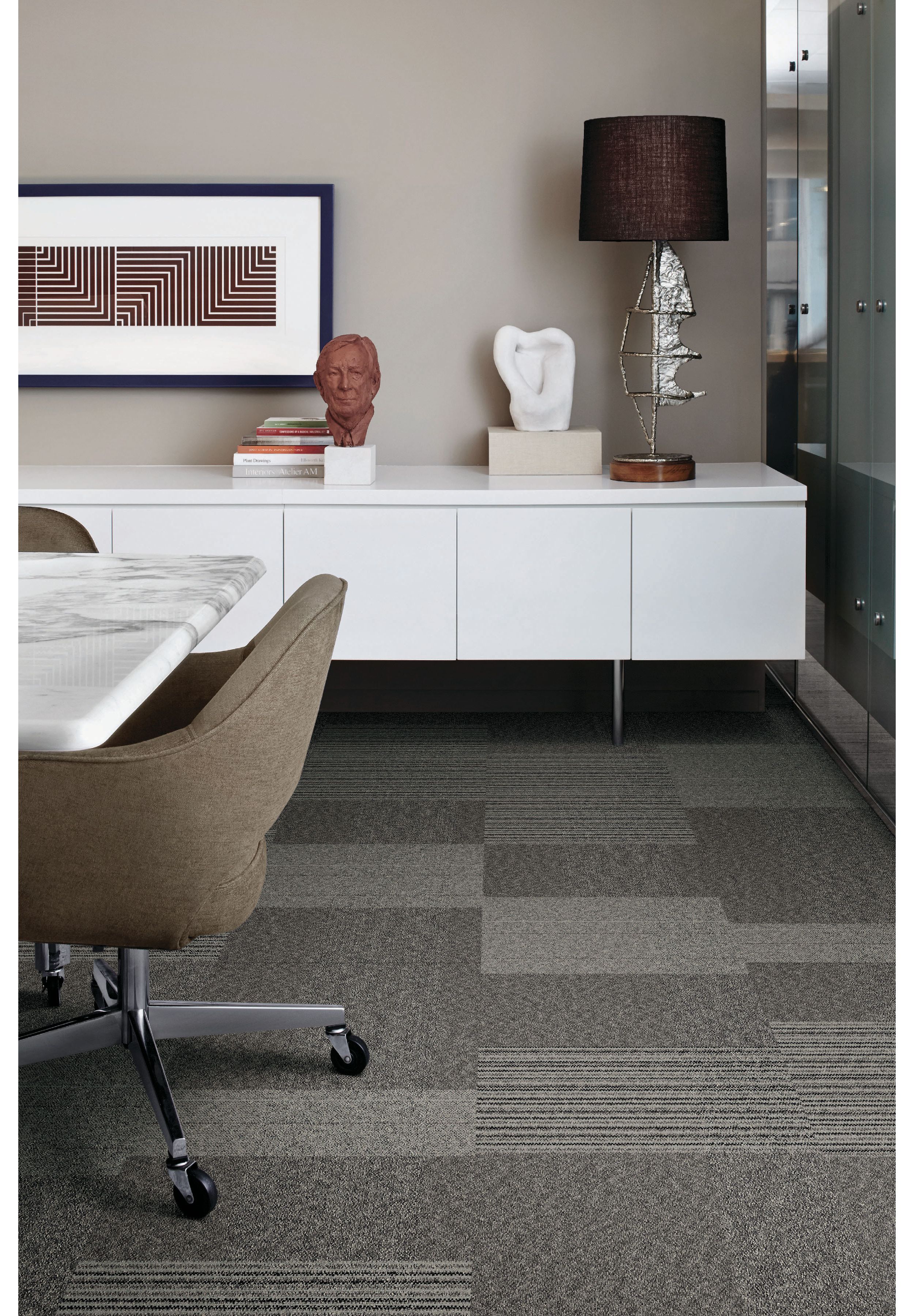 Interface ShadowBox Velour carpet tile in office with credenza image number 2